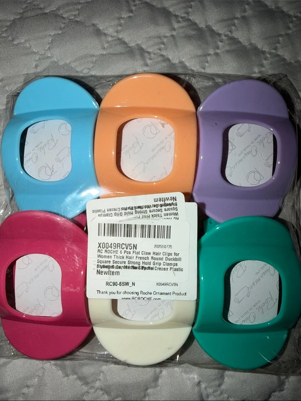 RC Roche Ornament 6-Pack Women’s Flat Claw Hair Clips — Multicolor Set New